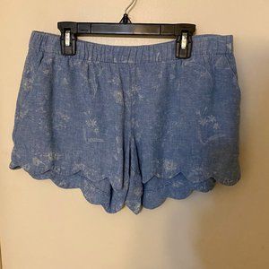 Women's blue floral scalloped shorts